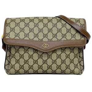 Gucci Shoulder Bag Brown Beige GG Supreme Flap Crossbody Leather Logo All over